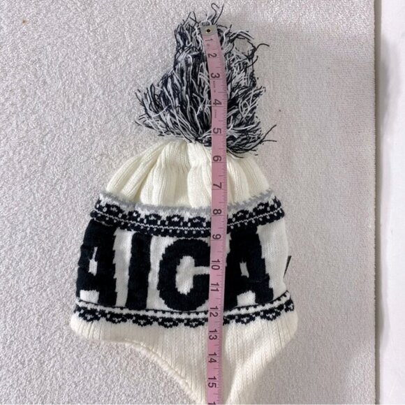 5/$25 Robin Ruth Jamaica White Black Knit Fleece Lined Hat W Ear Flaps & Pom Pom - Picture 15 of 15